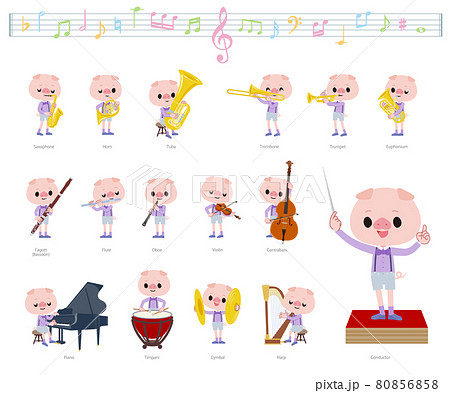 クラシック音楽演奏に関するブタの男の子のセット 80856858