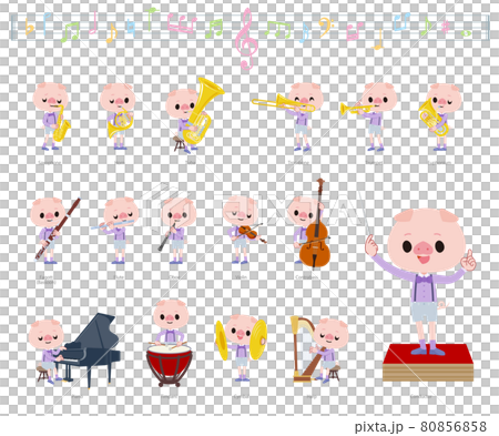 クラシック音楽演奏に関するブタの男の子のセット 80856858