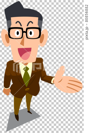 紹介する管理職の茶色のジャケットを着た眼鏡の男性 紹介する管理職の茶色のジャケットを着た眼鏡の男性 80856882