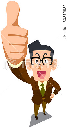サムズアップする茶色のジャケットを着た眼鏡の男性 80856885