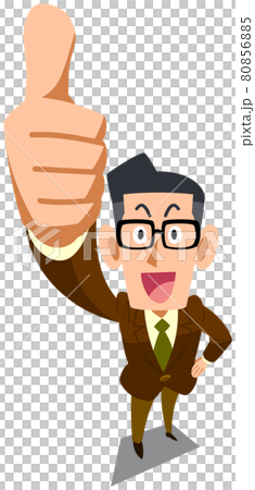 サムズアップする茶色のジャケットを着た眼鏡の男性 80856885