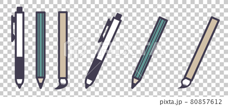 ボールペンと鉛筆と筆の文房具イラストのイラスト素材