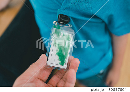 名札の裏に緑の羽根 80857804