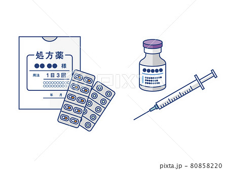 ワクチンと注射器および処方薬 80858220