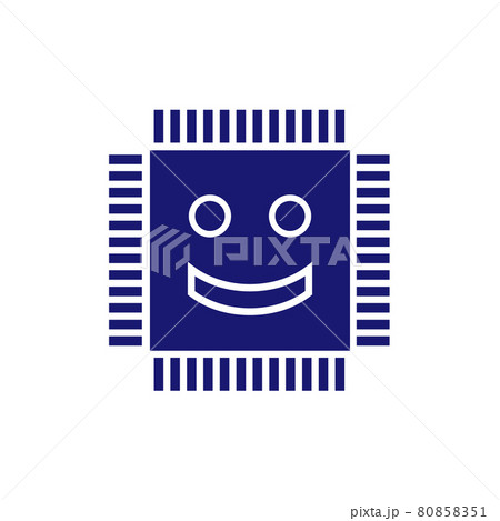 Integrated circuit icon isolated on white background. Lack, deficite of chips. Semiconductor manufacturing. Processor, microchip. Funny smile. Vector Illustration. 80858351
