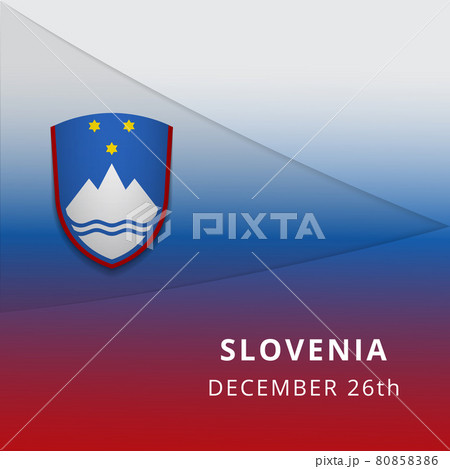 Happy Slovenia independence day celebration poster. Emblem of Slovenia. 26th of December. Vector illustration. Blue shield with stars and mountain. Graphic design template. Happy Slovenia independence day celebration poster. Emblem of Slovenia. 26th of December. Vector illustration. Blue shield with stars and mountain. Graphic design template. 80858386