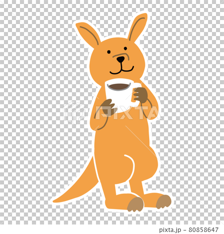 コーヒーを飲むカンガルーの可愛いベクター画像イラストのイラスト素材