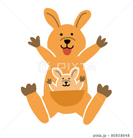 カンガルーの親子 バンザイのポーズ カンガルーの親子 バンザイのポーズ 80858648