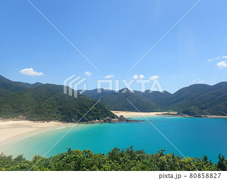 エメラルドグリーンの高浜海水浴場 80858827