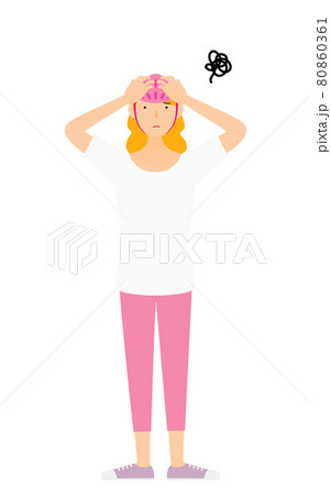 頭を抱えて悩むスケーターの女性 80860361