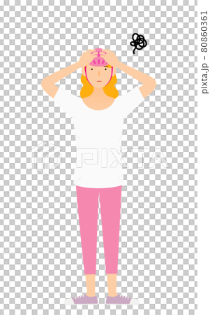 頭を抱えて悩むスケーターの女性 80860361