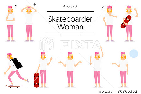 人物ポーズ9セット、スケーターの女性 80860362