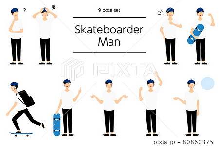 人物ポーズ9セット、スケーターの男性 人物ポーズ9セット、スケーターの男性 80860375