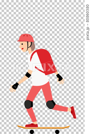 A skater girl gliding with a delivery bag on her back A skater girl gliding with a delivery bag on her back 80860380