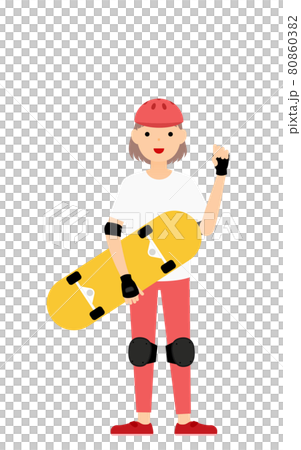 Skater girl holding a skateboard with a smile - Stock Illustration ...