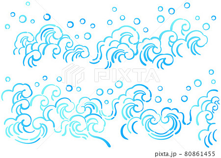 水しぶきを上げている波模様のイラスト 横のデザイン のイラスト素材
