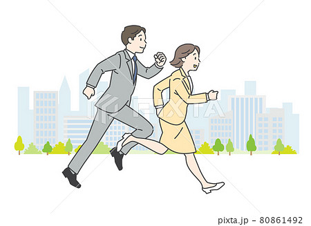 オフィス街を走るスーツの男女 80861492