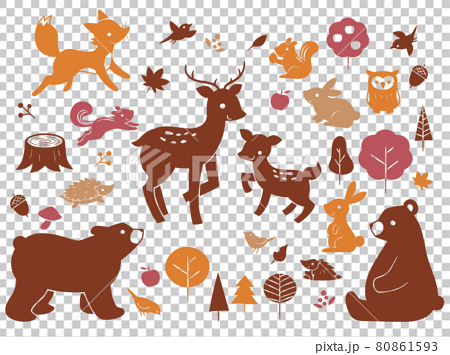 かわいい秋の森の動物シルエットセットのイラスト素材 [80861593] - PIXTA