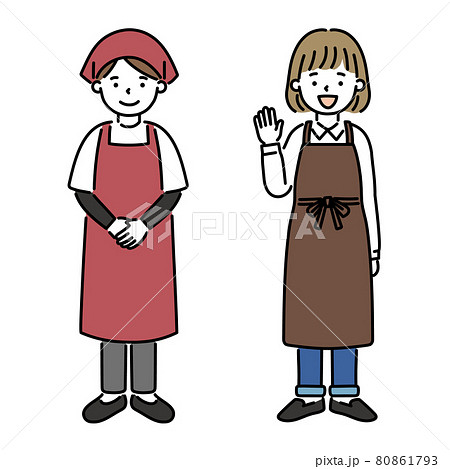 エプロンをした女性店員さんのイラスト素材セット 80861793