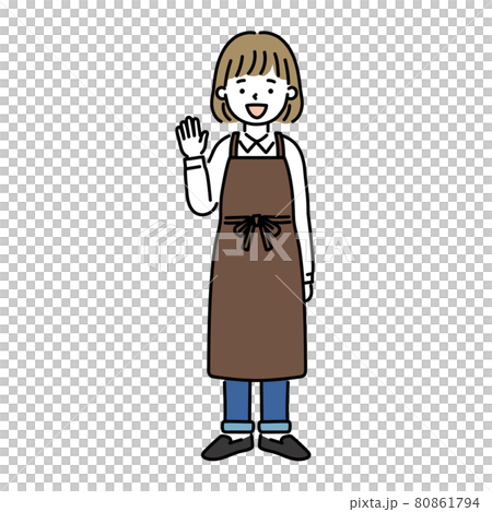 カフェ風エプロンをした女性店員さんのイラスト素材のイラスト素材