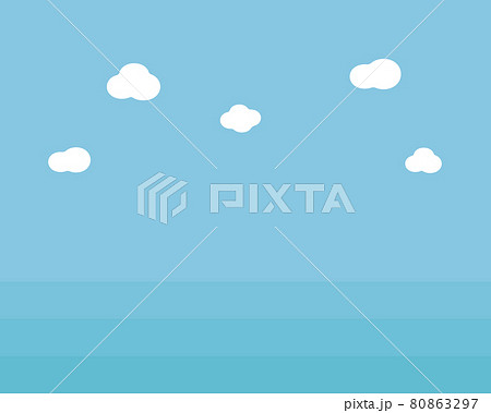 シンプルな空の背景イラスト 雲 青空 夏 晴れ 晴天 風景 快晴 青空 フラットのイラスト素材