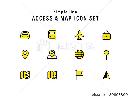 アクセスやマップに関連するアイコンセット イラスト 地図 位置情報 ナビ 交通機関 目的地 ピン アクセスやマップに関連するアイコンセット イラスト 地図 位置情報 ナビ 交通機関 目的地 ピン 80863300