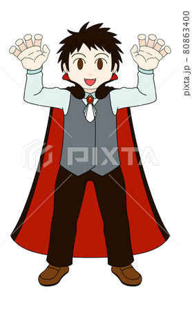 ハロウィンのイラスト 吸血鬼の男の子 アウトラインあり のイラスト素材