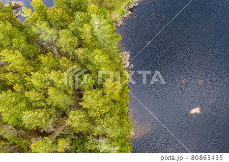 Aerial view of island in Lough Craghy, Tully Lake - Part of the Dungloe systen 80863435