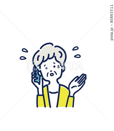 電話で通話している困っているシニア女性のイラスト素材のイラスト素材