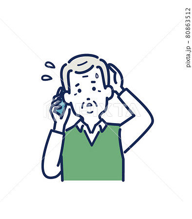 電話で通話している困っているシニア男性のイラスト素材のイラスト素材