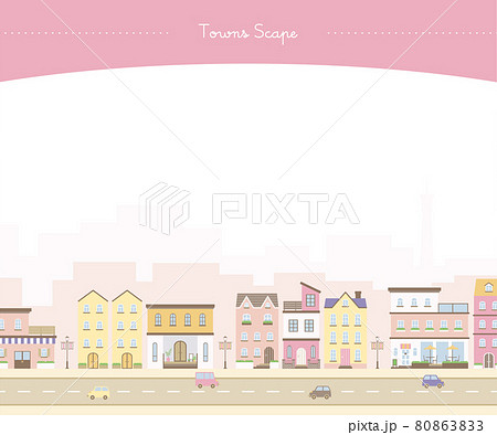 ヨーロッパ風の町並み ピンク のイラスト素材