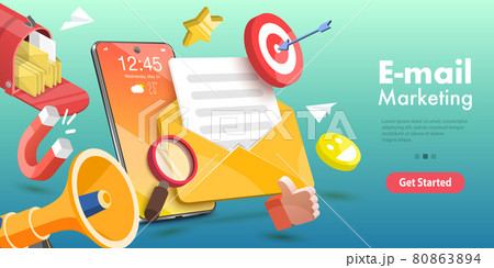 3D Vector Conceptual Illustration of Mobile Email Marketing and Advertising Campaign. 3D Vector Conceptual Illustration of Mobile Email Marketing and Advertising Campaign. 80863894