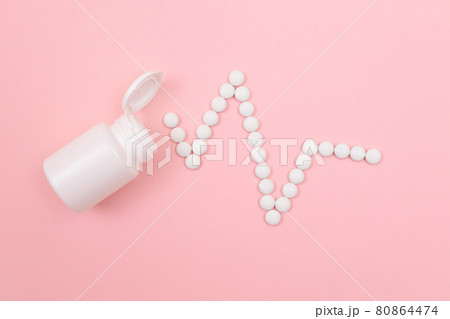 Heartbeat Rhythm. ECG Line Made from White Pills. Pharmaceutical Industry Heartbeat Rhythm. ECG Line Made from White Pills. Pharmaceutical Industry 80864474
