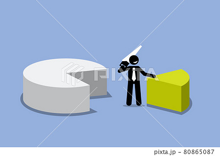 Businessman cutting out a piece of pie chart. 80865087