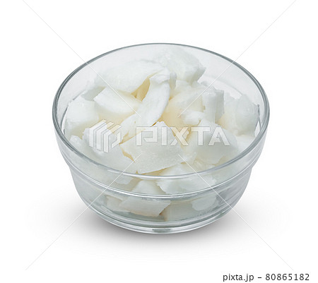 Coconut milk tropical fruit or fluffy coconut chopped in glass bowl isolated on white background ,include clipping path Coconut milk tropical fruit or fluffy coconut chopped in glass bowl isolated on white background ,include clipping path 80865182