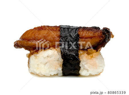 Unagi or eel nigiri sushi isolated on white background 80865339