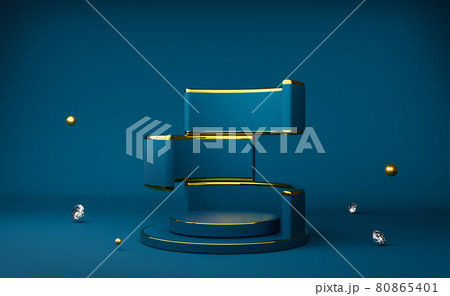 podium empty with geometric shapes in blue composition for modern stage display and minimalist mockup ,abstract showcase background ,Concept 3d illustration or 3d rendering podium empty with geometric shapes in blue composition for modern stage display and minimalist mockup ,abstract showcase background ,Concept 3d illustration or 3d rendering 80865401