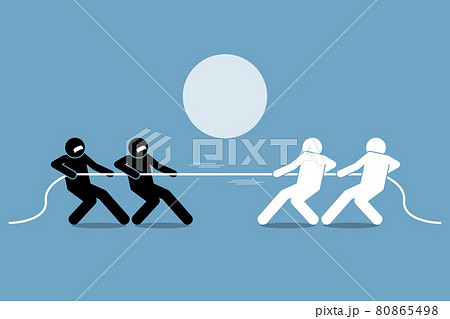 Tug of war. Vector artwork depicts power struggle, competition, and opposition. 80865498