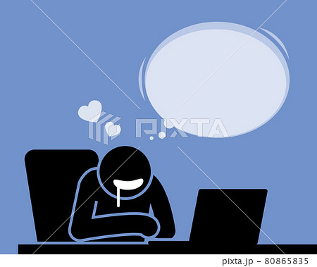 Man looking at a computer screen while drooling all over his mouth. Man looking at a computer screen while drooling all over his mouth. 80865835