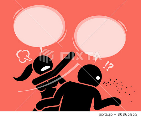 Angry woman slapping a man for being rude and insulting. 80865855