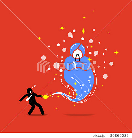 Businessman and a Genie in a lamp. Businessman and a Genie in a lamp. 80866085