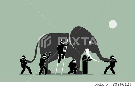 Blind men touching an elephant. Blind men touching an elephant. 80866129