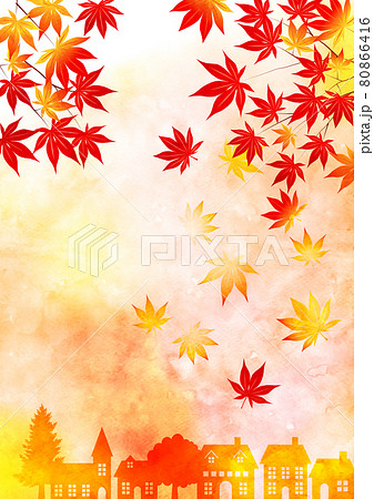 紅葉と街の風景タテ 80866416