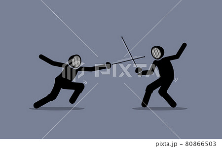 Two Fencers Fighting In A Fencing Sport Game のイラスト素材