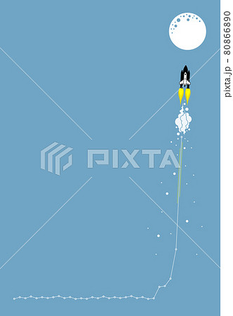 Space rocket fly to the moon, concept of stock market breakout and share surge up. Vector illustration of financial success, bullish trend, investment gain, volatile graph chart, and trading growth. 80866890