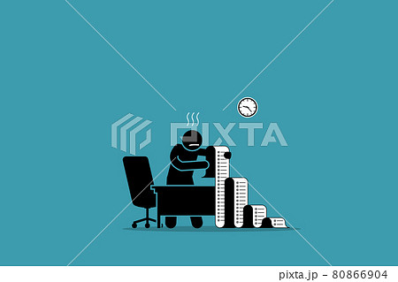Business person holding a long paper with to do list in the office. Vector artwork concept depicts stress, overwhelmed with work, busy, tasks, and chores. 80866904