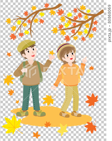 紅葉狩りをするカップルのイラスト 紅葉狩りをするカップルのイラスト 80868069
