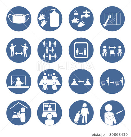 Infection control pictogram Blue circle frame 80868430