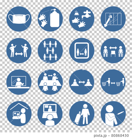 Infection control pictogram Blue circle frame 80868430