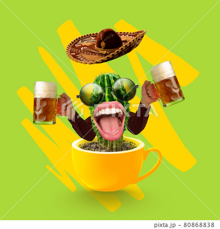 Contemporary art collage with hands holding beer glasses with light, lager cold foamy beer. Concept of festival, national traditions, taste, drinks and holidays, octoberfest 80868838